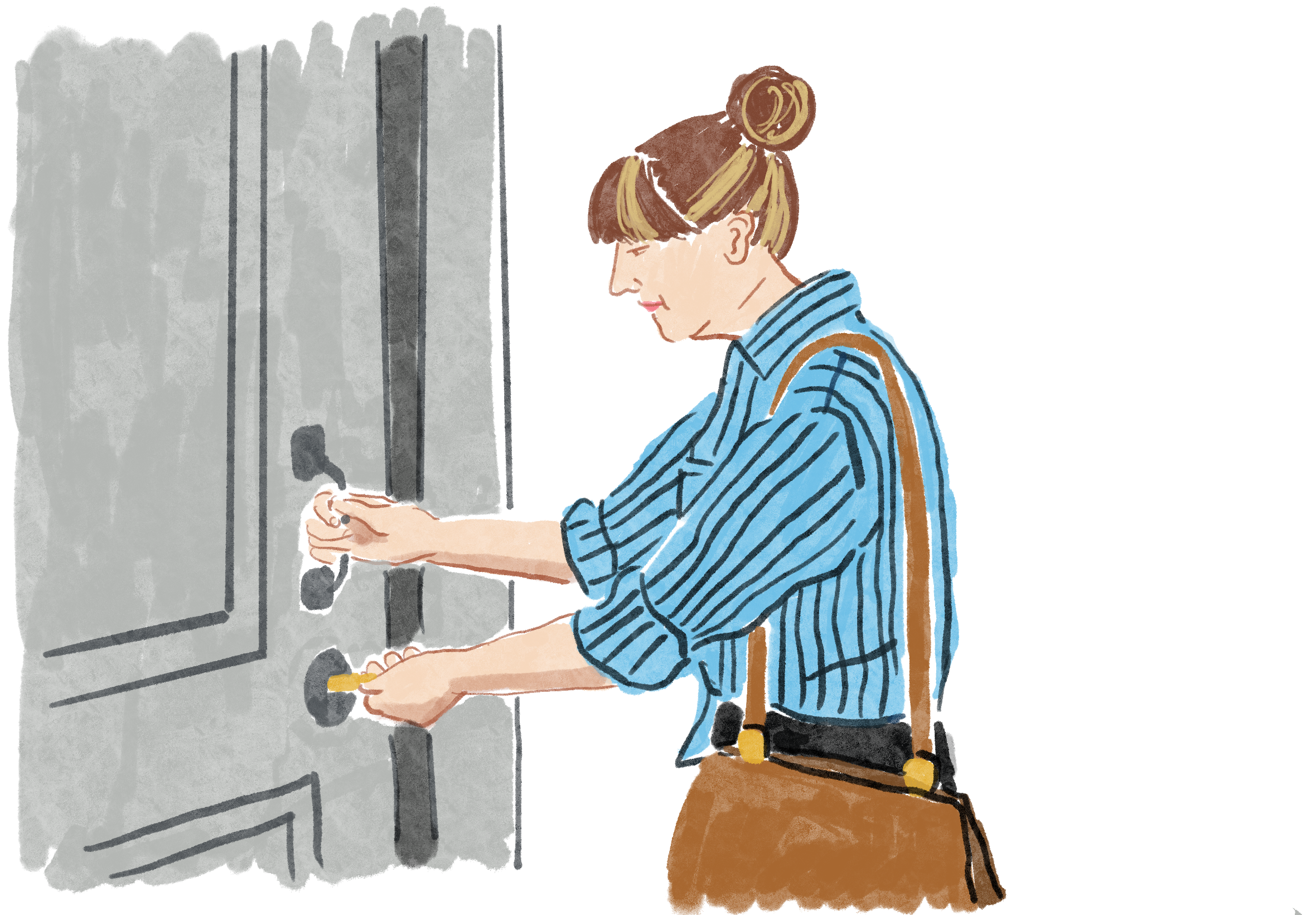Woman opening the door of house